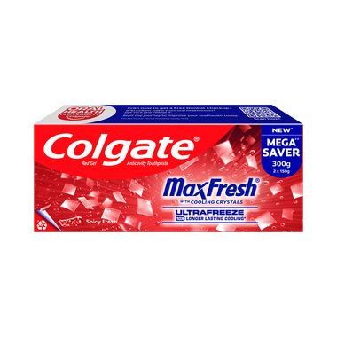 Colgate Maxfresh With Cooling Crystals Anticavity Toothpaste | Mega Save Pack (150gm Each) Spicy Fresh Red Gel