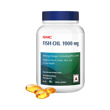 GNC Fish Oil 1000mg With Omega 3 (EPA & DHA) | Softgel Capsule For Heart, Brain, Skin, Eye & Joint Health