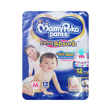 MamyPoko Extra Absorb Diaper Pants | For Up To 12 Hours Absorption | Size Medium