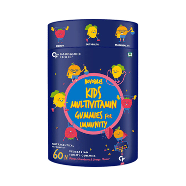 Carbamide Forte Novosules Kids Multivitamin | Gummies for Energy, Brain & Gut Health | Flavour Mango, Strawberry & Orange