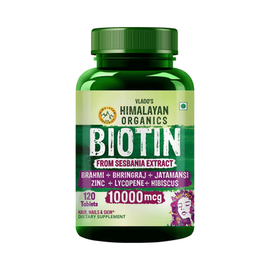 Vlado's Himalayan Organics Biotin 10,000Mcg for Hair Growth Tablet for Hair Growth, Radiant Skin and Stronger Nails I Sesbania Grandiflora Extract Biotin
