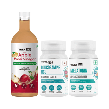 Combo Pack of Tata 1mg Glucosamine HCL 1500 mg Advanced Tablet (60), Melatonin 10mg Advanced Capsule (30) & Organic Apple Cider Vinegar (30)