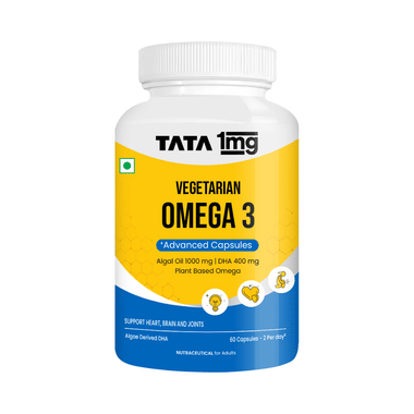 Vegetarian Omega 3 | 1000mg Algal Oil | Plant Based Omega 3 for Heart, Brain & Joint Health | by Tata 1mg