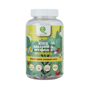 Qaadu Kids Calcium & Vitamin D Gummies | For Healthy Bones & Teeth | Flavour Mango & Strawberry