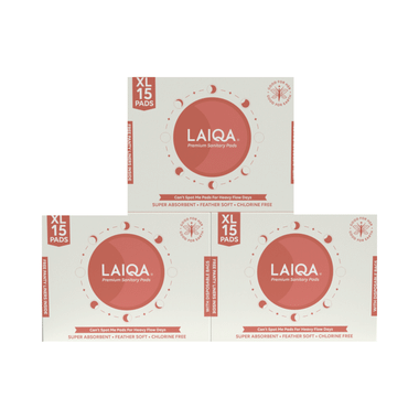 Laiqa Ultra Soft Sanitary Pads For Women (15) & Pantyliners Free (3) Extra Large