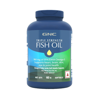 GNC Triple Strength Fish Oil | With Omega 3 Fatty Acids | Soft Gelatin Capsules for Heart, Brain, Skin, Eye & Joint Health