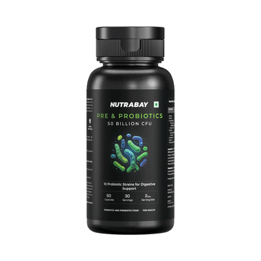Nutrabay Wellness Pre & Probiotic Digestive Support | For Metabolism, Immunity & Gut Health | 50 Billion CFUs Capsule