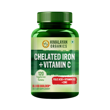 Himalayan Organics Chelated Iron + Vitamin C With Folic Acid, Vitamin B12 & Zinc | Boost Hemoglobin Level & Blood Building | Veg Tablet