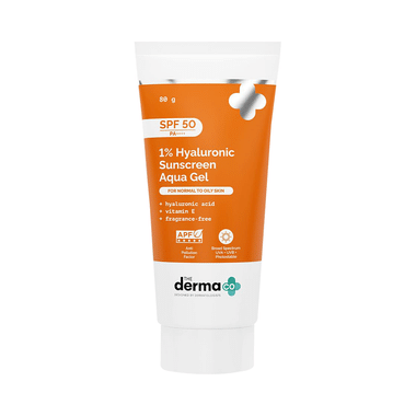 The Derma Co 1% Hyaluronic Sunscreen Aqua Gel With Vitamin E | Fragrance-Free SPF 50 PA++++