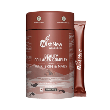 Wishnew Wellness Beauty Collagen Complex Sachet (10gm Each) for Healthy Hair, Skin and Nails with Hydrolysed Marine Collagen Hyaluronic Acid, Biotin & Vitamin C Chocolate