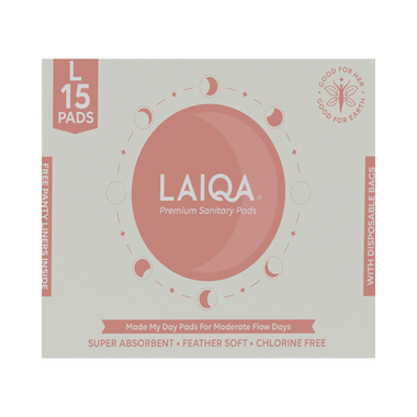 Laiqa Ultra Soft Sanitary Pads For Women (15) & Pantyliners Free (3) Large