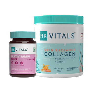 HK Vitals Combo Pack Of Skin Radiance Collagen Powder Orange Flavour (100gm) & Multivitamin Tablet For Women (30)