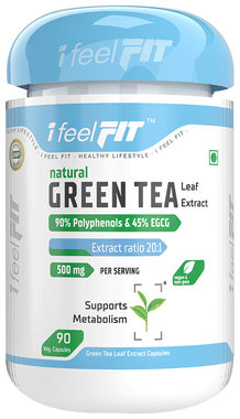 iFeelFIT Natural Green Tea Leaf Extract 90% Polyphenols & 45% EGCG Extract Ratio 20:1 500mg Veg. Capsule iFeelFIT Natural Green Tea Leaf Extract 90% Polyphenols & 45% EGCG Extract Ratio 20:1 500mg Veg. Capsule