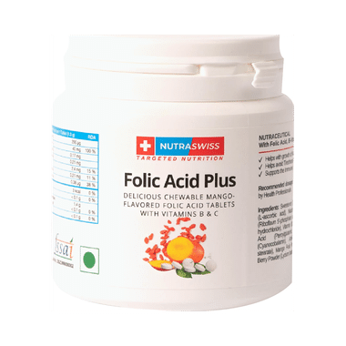 Nutraswiss Folic Acid Plus with Vitamins B & C for Immunity | Flavour Mango Chewable Tablet