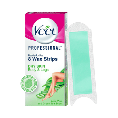 Veet Professional Waxing Strips Kit For Dry Skin, 8 Strips | Gel Wax Hair Removal For Women | Up To 28 Days Of Smoothness | No Wax Heater Or Wax Beans Required For Dry Skin