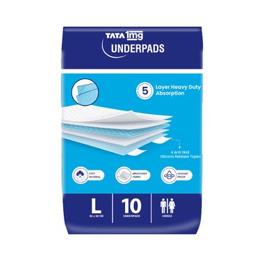 Tata 1mg Premium Underpads with 5 Layer Heavy Absorption, Super Soft & Breathable Fabric Large