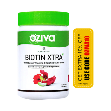 Oziva Plant Based Biotin Xtra with Natural Vitamin & Keratin Builder Blend Capsule | For Hair Repair, Growth & Regeneration