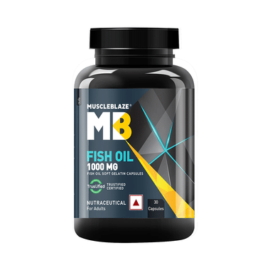 MuscleBlaze Fish Oil 1000mg | For Heart, Brain, Joint, Eyes & Immunity | Soft Gelatin Capsule