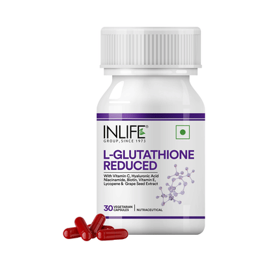 Inlife L-Glutathione Reduced 500mg | Grape Seed Extract, Vitamin C, Hyaluronic Acid Veg Capsule