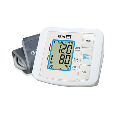 Digital Blood Pressure Monitor | With USB Cable, Large LCD, Memory 90 Sets For 2 Users | By Tata 1mg