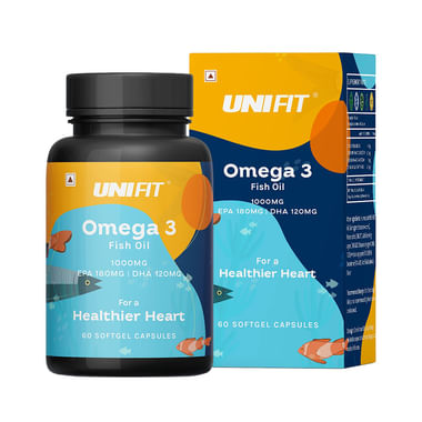 Unifit Omega 3 Fish Oil 1000mg Softgel Capsule with 180mg EPA & 120mg DHA for Healthy Heart, Eyes & Joints (60 Each)