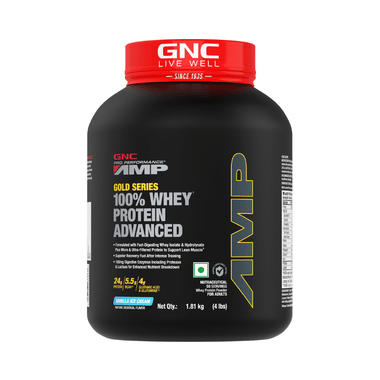 GNC Amp Gold 100% Whey Protein Advanced Powder With Digestive Enzymes | For Lean Muscles | Flavour Vanilla Icecream