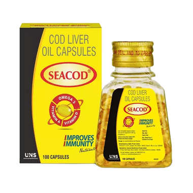 Seacod Cod Fish Liver Oil Softgel Capsules With Natural Omega 3, Natural EPA & DHA |Vitamin D & A | For Immune Health, Healthy Heart, Brain, Eyes, Joints & Muscles