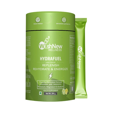 Wishnew Wellness Hydrafuel Replenish, Rehydrate & Energize With Potassium, Magnesium & Sodium Sachet (10gm Each) Lemon