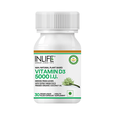 Inlife 100% Natural Plant Based Vitamin D3 5000IU | Vegan Liquid Filled Capsule for Bone & Knee Health