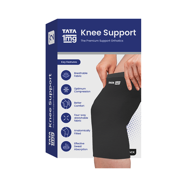 Tata 1mg Knee Cap For Pain Relief, Sports & Exercise, Knee Support Black For Men And Women XL