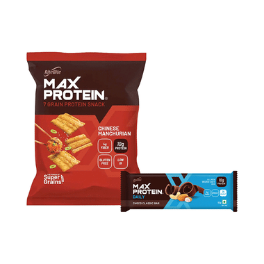 Combo Pack of Ritebite Max Protein Daily Choco Classic Bar (50gm) & Max Protein Chips Chinese Manchurian (60gm)