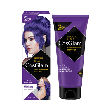 CosGlam Semi Permanent Hair Color | PPD & Ammonia Free | Purple Blue