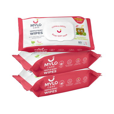 Mylo Care Gentle Baby Wipes With 98% Pure Water, Coconut Oil & Neem (80 Each) With Lid