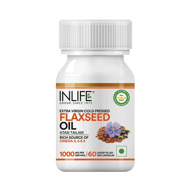 Inlife Extra Virgin Cold Pressed Flaxseed Oil | With Omega 3, 6 & 9 | Liquid Filled Capsule