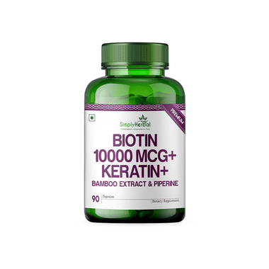 Simply Herbal Biotin 10000mcg | With Keratin, Bamboo & Piperine for Hair, Skin & Nails | Capsule