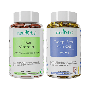 Neuherbs Combo Pack Of Deep-Sea Fish Oil For Heart Health & True Vitamin With Antioxidant Blend