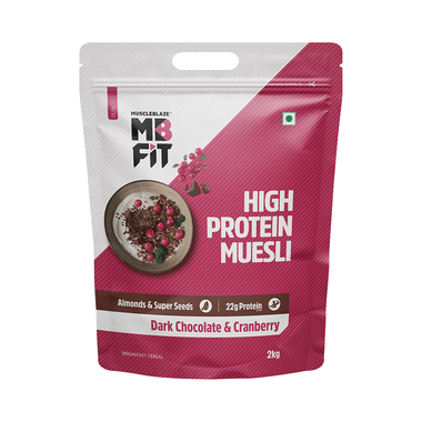 MuscleBlaze Fit High Protein Muesli 22 G Protein | Flavour Dark Chocolate & Cranberry