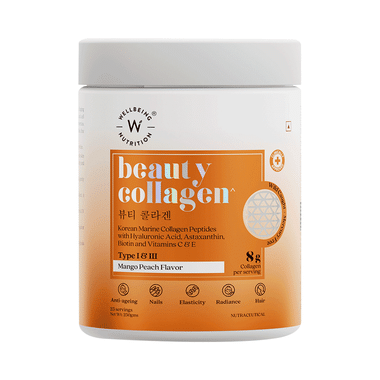 Wellbeing Nutrition Beauty Collagen Type I & III  for Skin, Nails, Hair & Anti-Ageing Support Mango Peach