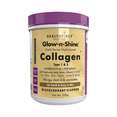 HealthyHey Nutrition Gold Series Hydrolysed Collagen Type 1 & 3 For Skin, Hair, Nails, Bones & Joints | For Adults | Flavour Blackcurrant