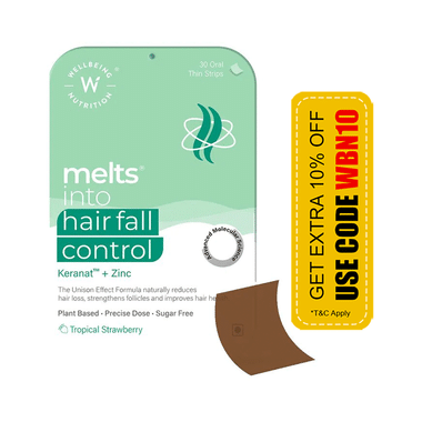 Wellbeing Nutrition Melts Into Hair Fall Control With Keranat & Zinc | Oral Thin Strip Tropical Strawberry