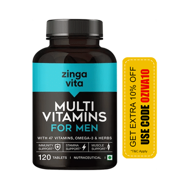 Zingavita Multivitamin For Men With Vitamins, Minerals, Omega 3 & Herbs | For Immunity, Stamina & Muscle Support |