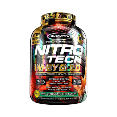 Muscletech Performance Series Nitro Tech 100% Whey Gold Whey Protein Peptides & Isolate Mint Chocolate Chip Sundae