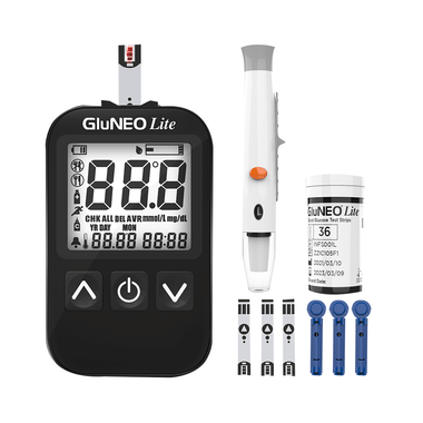 K-Life GluNeo Lite Blood Glucose Monitoring System Glucometer for Self Testing with 25 Test Strip Black