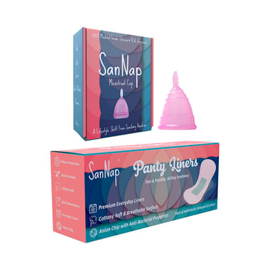 SanNap Combo Pack Of 25 Panty Liners & Menstrual Cup Large