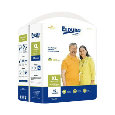 Elduro Unisex Adult Diaper, Wetness Indicator, All Night Protection, High Absorbency (10 Each) XL