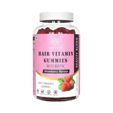 Newtreesun Hair Vitamin With Biotin | Soft Chewable Gummies For Hair, Skin & Nails | Flavour Strawberry