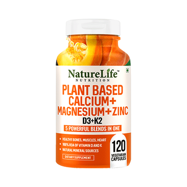 Nature Life Nutrition Plant Based Calcium+Magnesium+Zinc D3+K2 Vegetarian Capsule