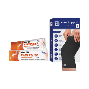 Combo Pack of Tata 1mg Knee Cap Black Edition for Sports Large & Tata 1mg Pain Relief Gel (75gm)