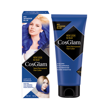 CosGlam Semi Permanent Hair Color | PPD & Ammonia Free | Wonder Blue