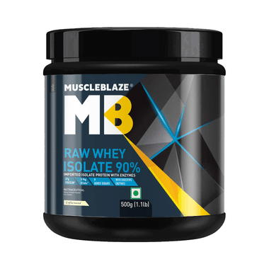 MuscleBlaze Raw Whey Protein Isolate | With Digestive Enzymes & BCAAs | For Muscle Gain | Unflavoured